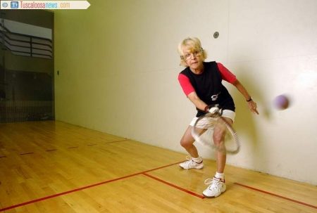 Mary Fish playing racquetball